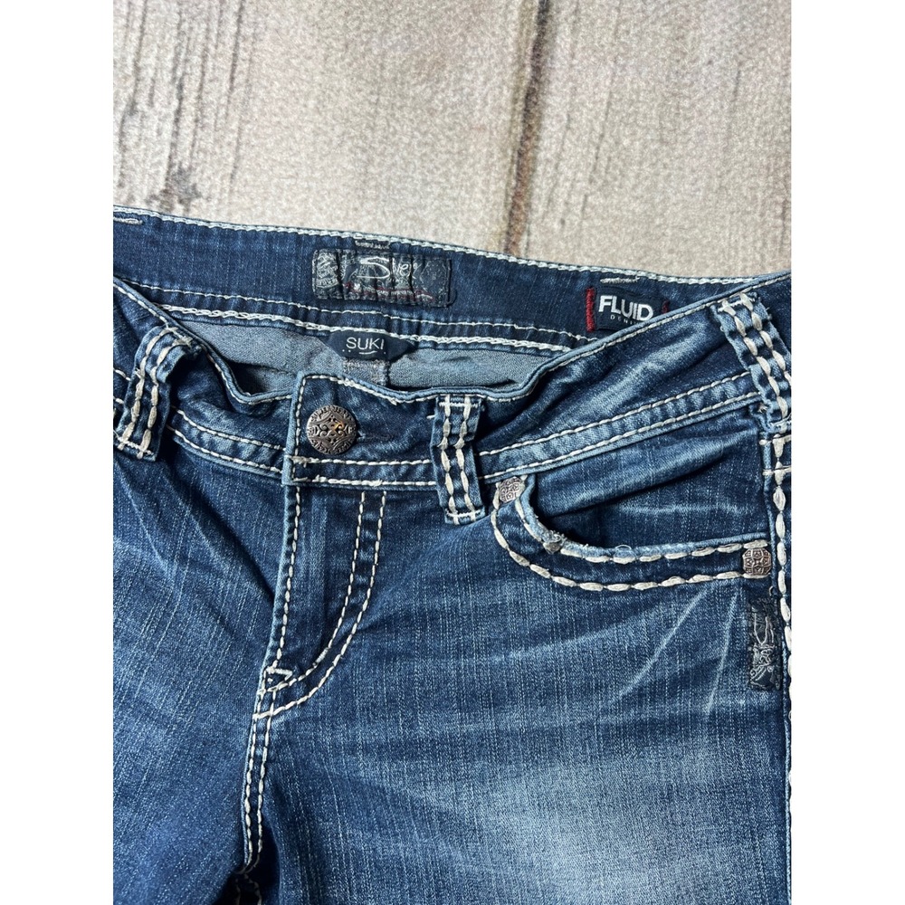 Silver Jeans Co Suki Mid Capri Women 30 Dark Wash Y2K Thick Stitch Boho Cropped - Picture 3 of 8